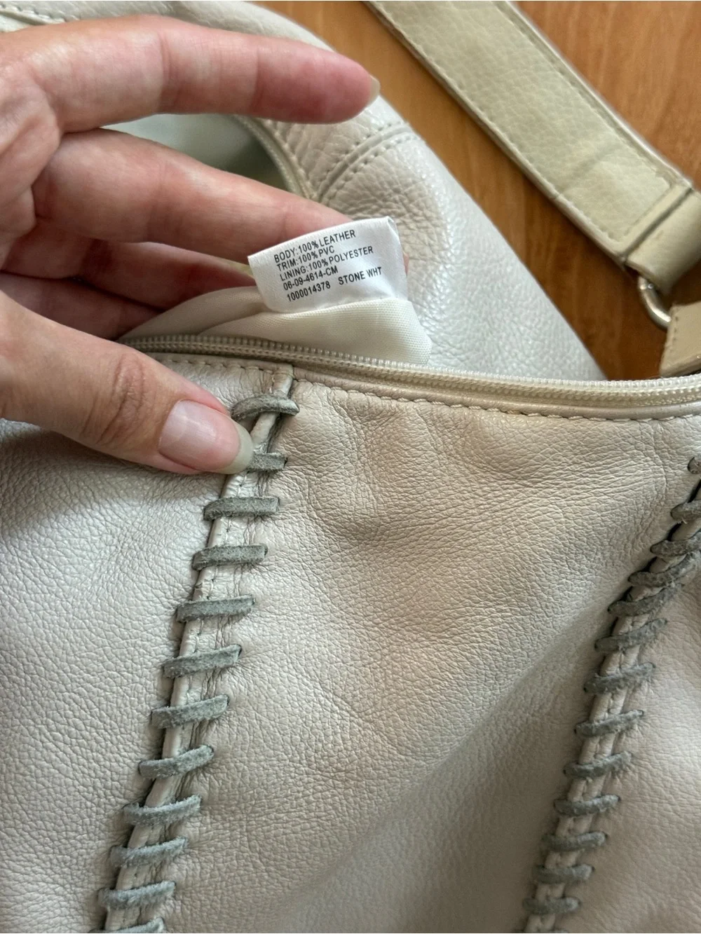 Vintage leather White Stitched Hobo Bag with Tassel